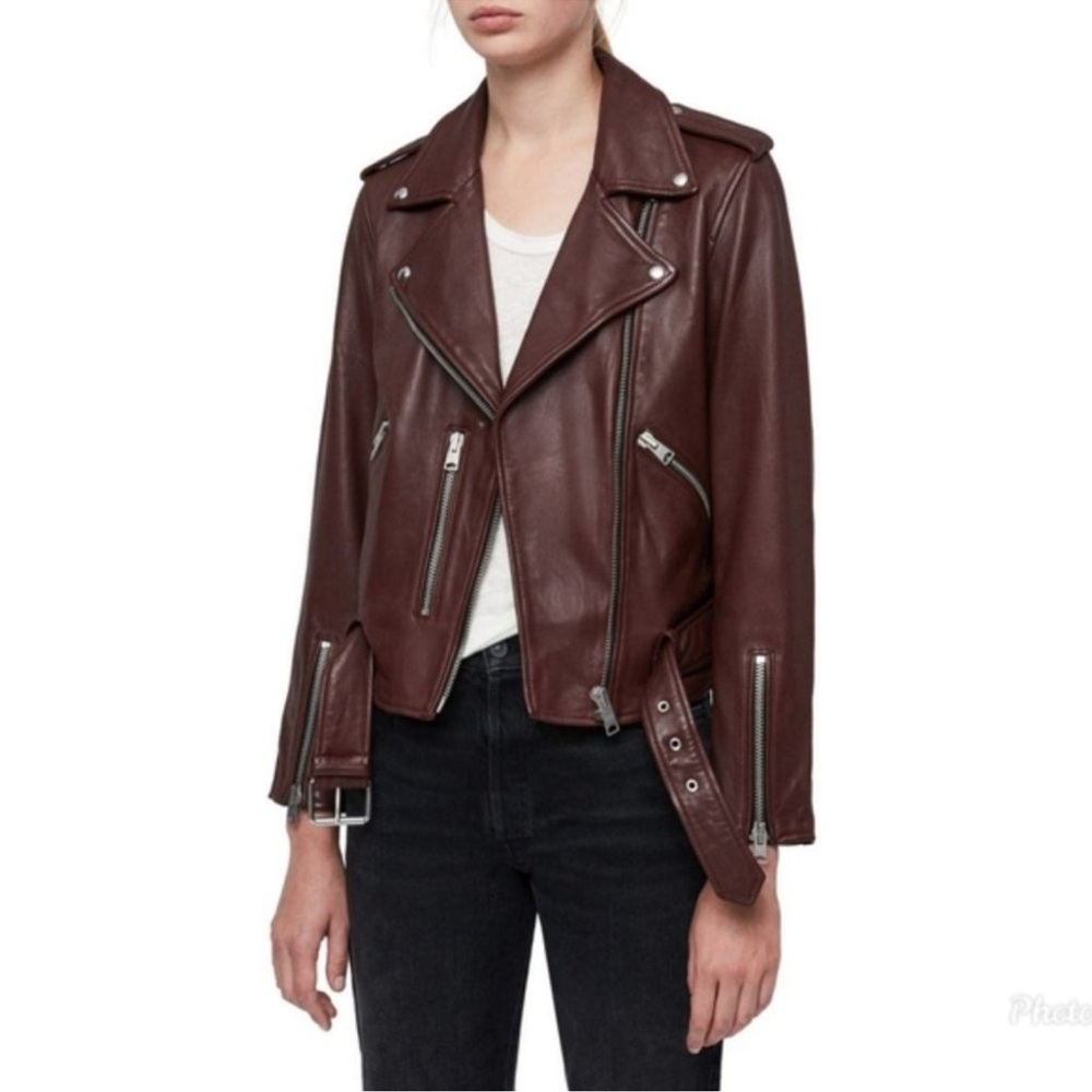 ALL SAINTS Balfern‎ Biker Jacket in Deep Berry Red Size 4 NWT